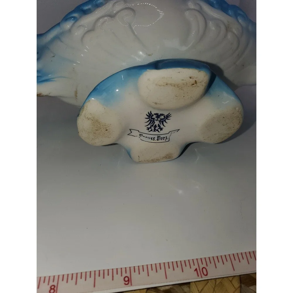 Vintage Blue White Ceramic Miniature Pitcher and Rose Footed Bowl Set